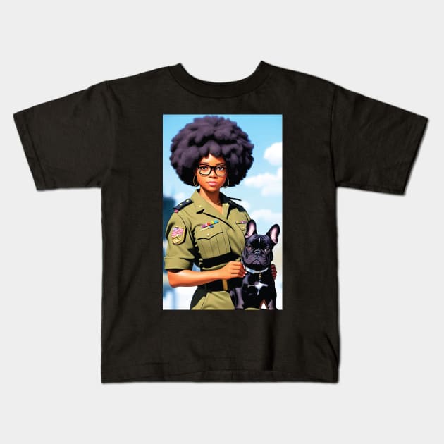 Military Girl with French Bully Kids T-Shirt by joejdiaz